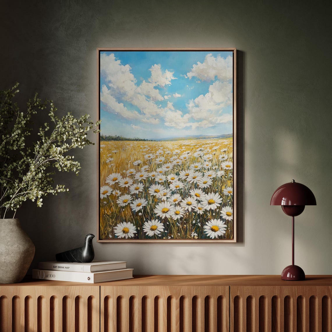 White Daisies Field Close Up Blue Sky Clouds Floral Meadow Poster - Image 7