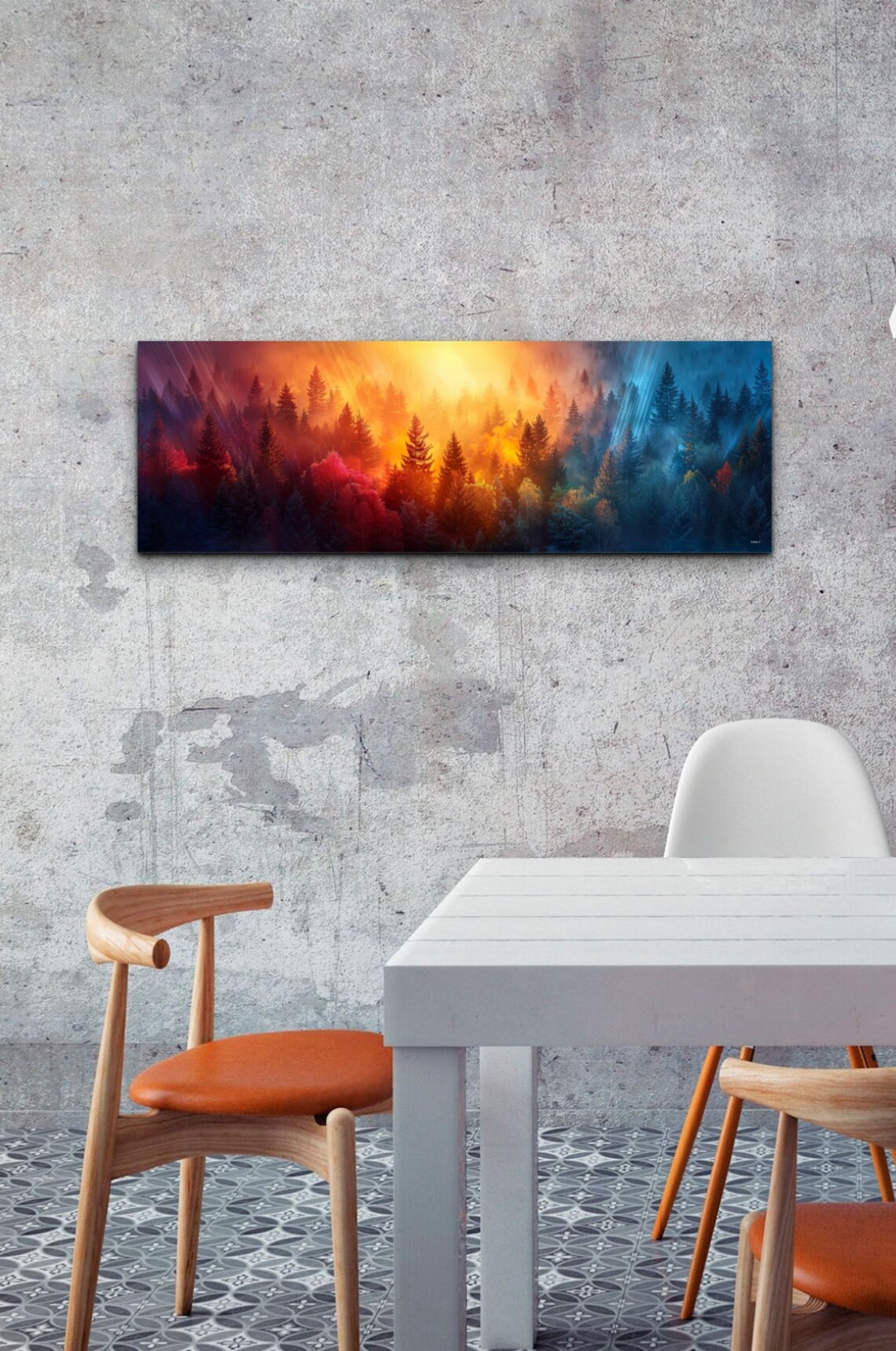 Vibrant Sunrise Through Misty Pine Forest Sunbeams Nature Art Poster - Image 5