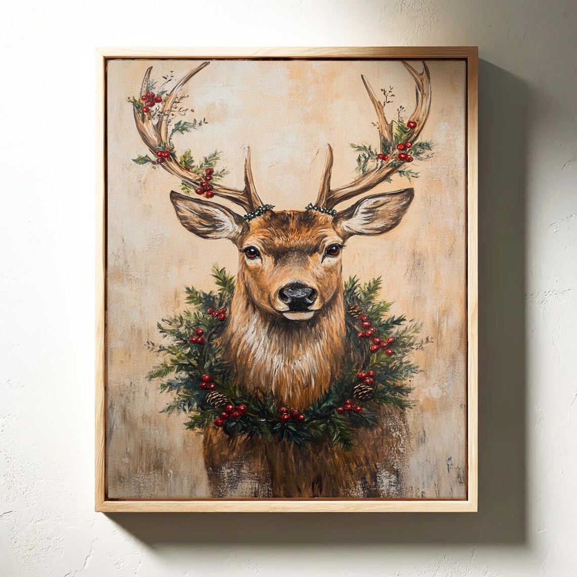 Rustic Christmas Deer Art, Festive Wildlife Print - Image 4