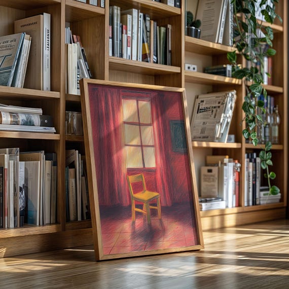 Moody Chair By Red Window Warm Minimal Interior Canvas Art