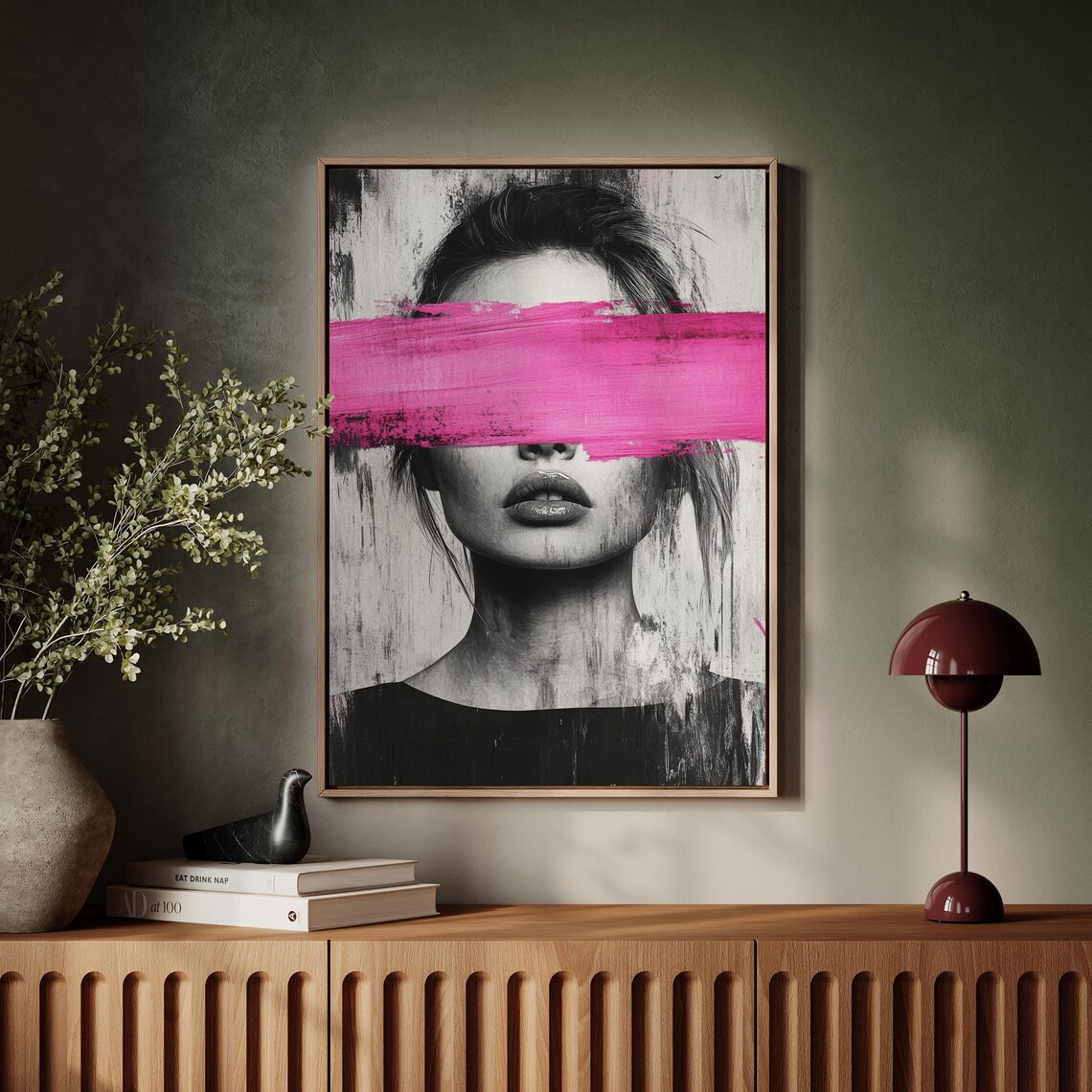 Abstract Woman Portrait With Bold Pink Brushstroke Modern Art Poster - Image 7