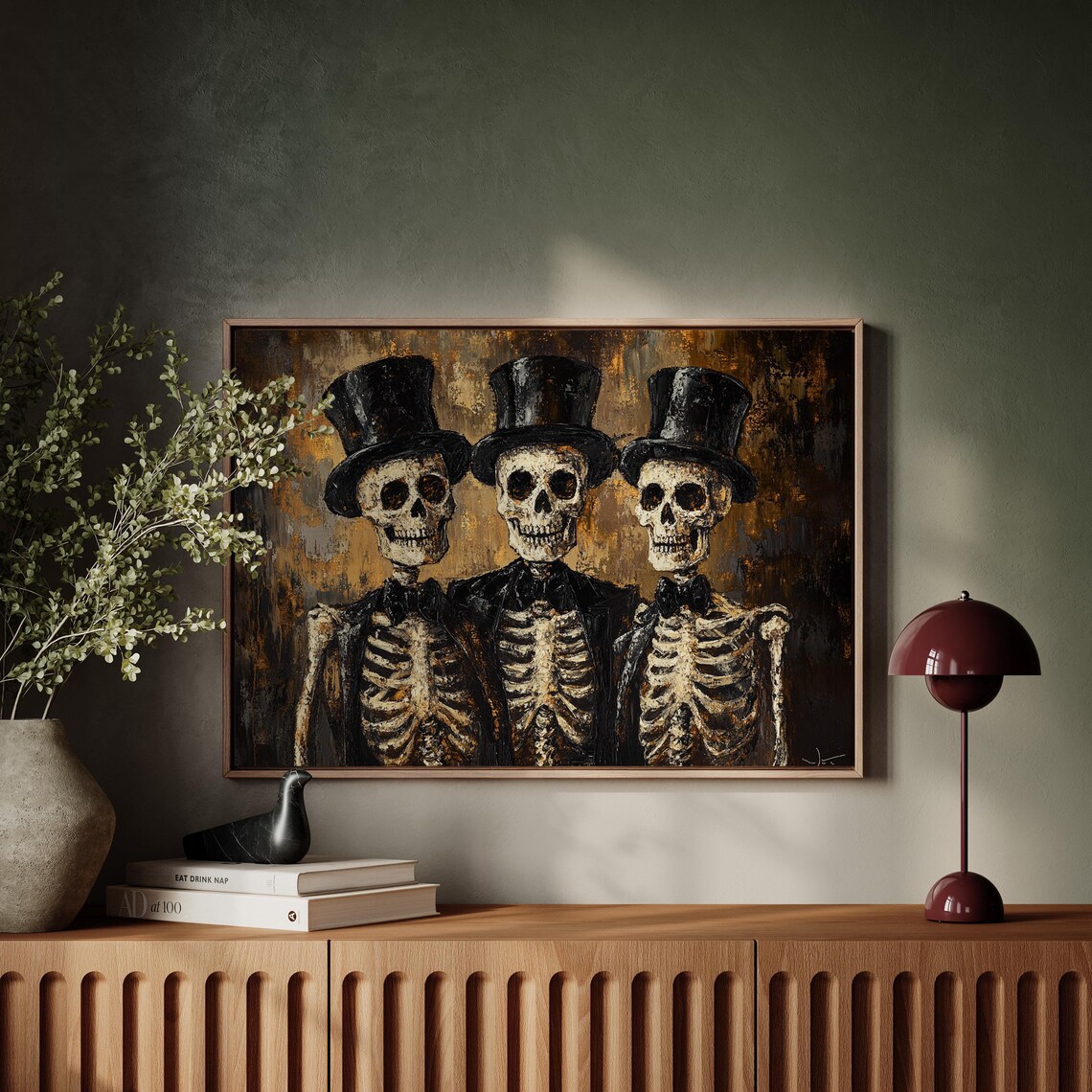 Dapper Skeleton Trio Gothic Halloween Art Print