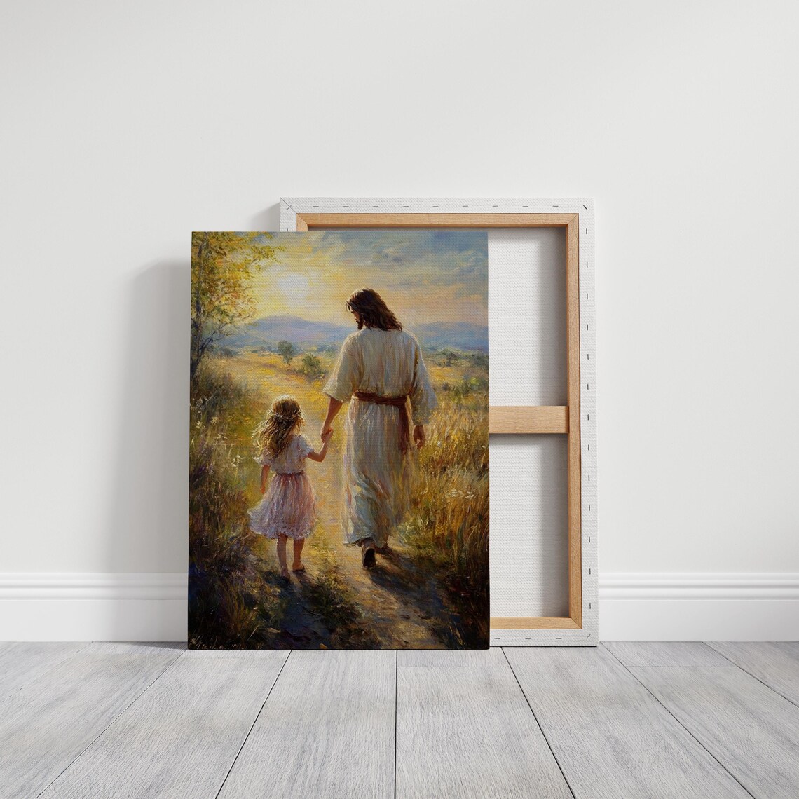 Jesus Walking With A Child At Sunset Tender Christian Scene Poster - Image 6