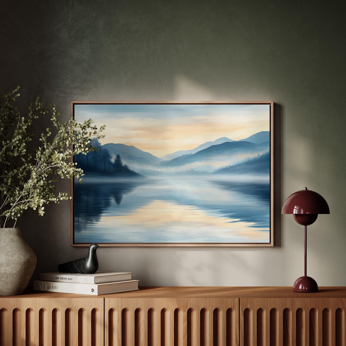 Calming Misty Mountain Lake Art Sunrise Reflection Wall Decor - Image 3