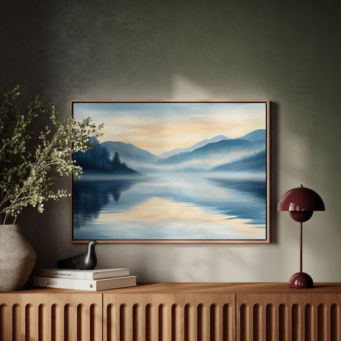 Calming Misty Mountain Lake Sunrise Layered Peaks Reflection Poster - Image 3