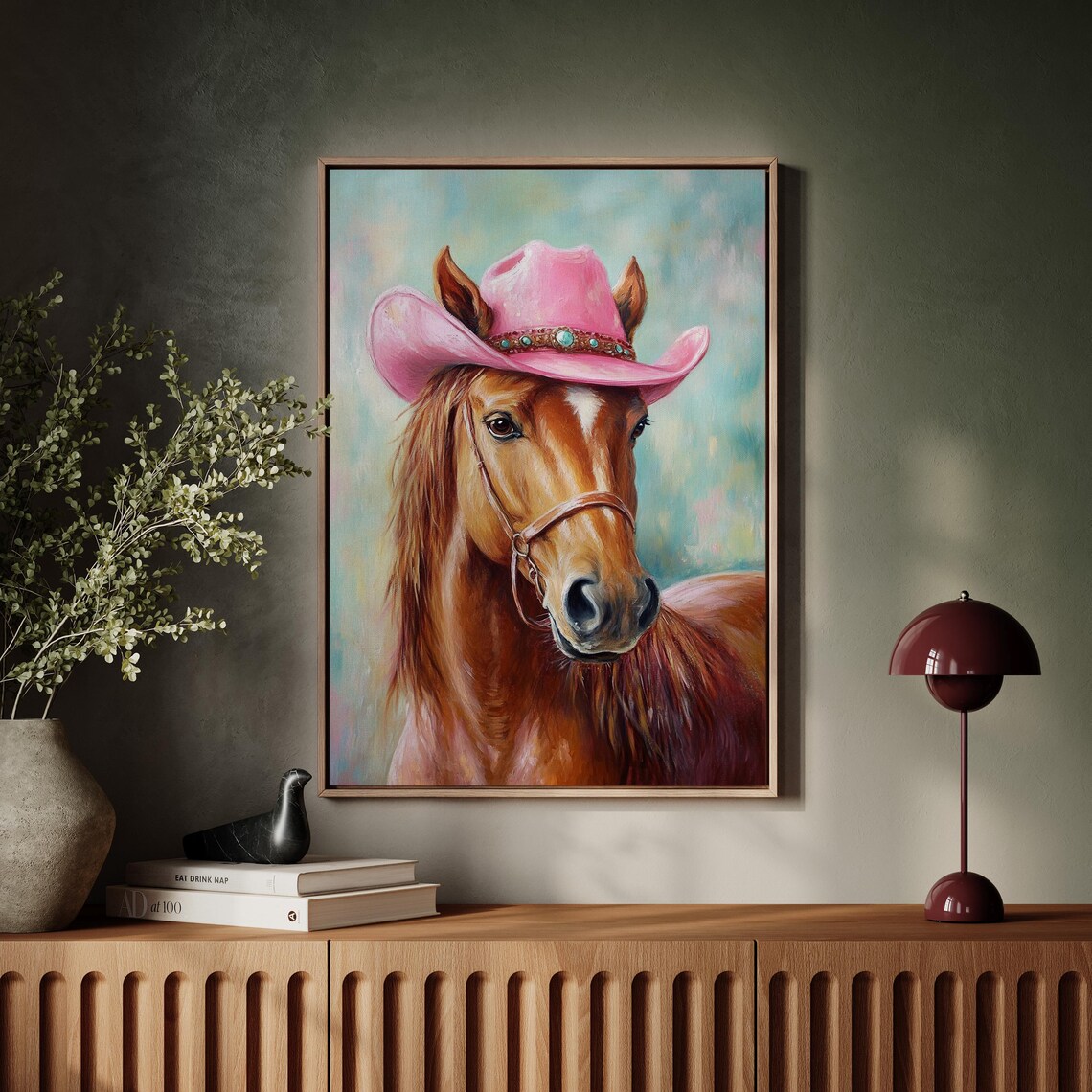 Horse Wearing Pink Cowgirl Hat Turquoise Band Country Poster - Image 5