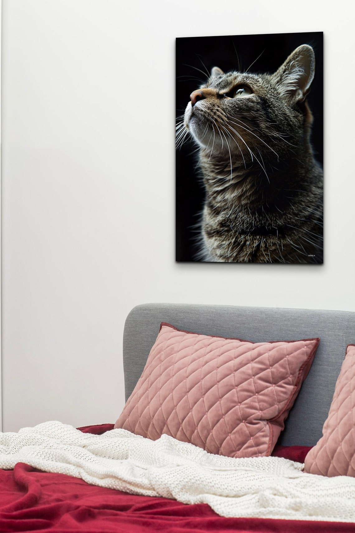 Tabby Cat Portrait Looking Up Dramatic Black Background Pet Poster - Image 7