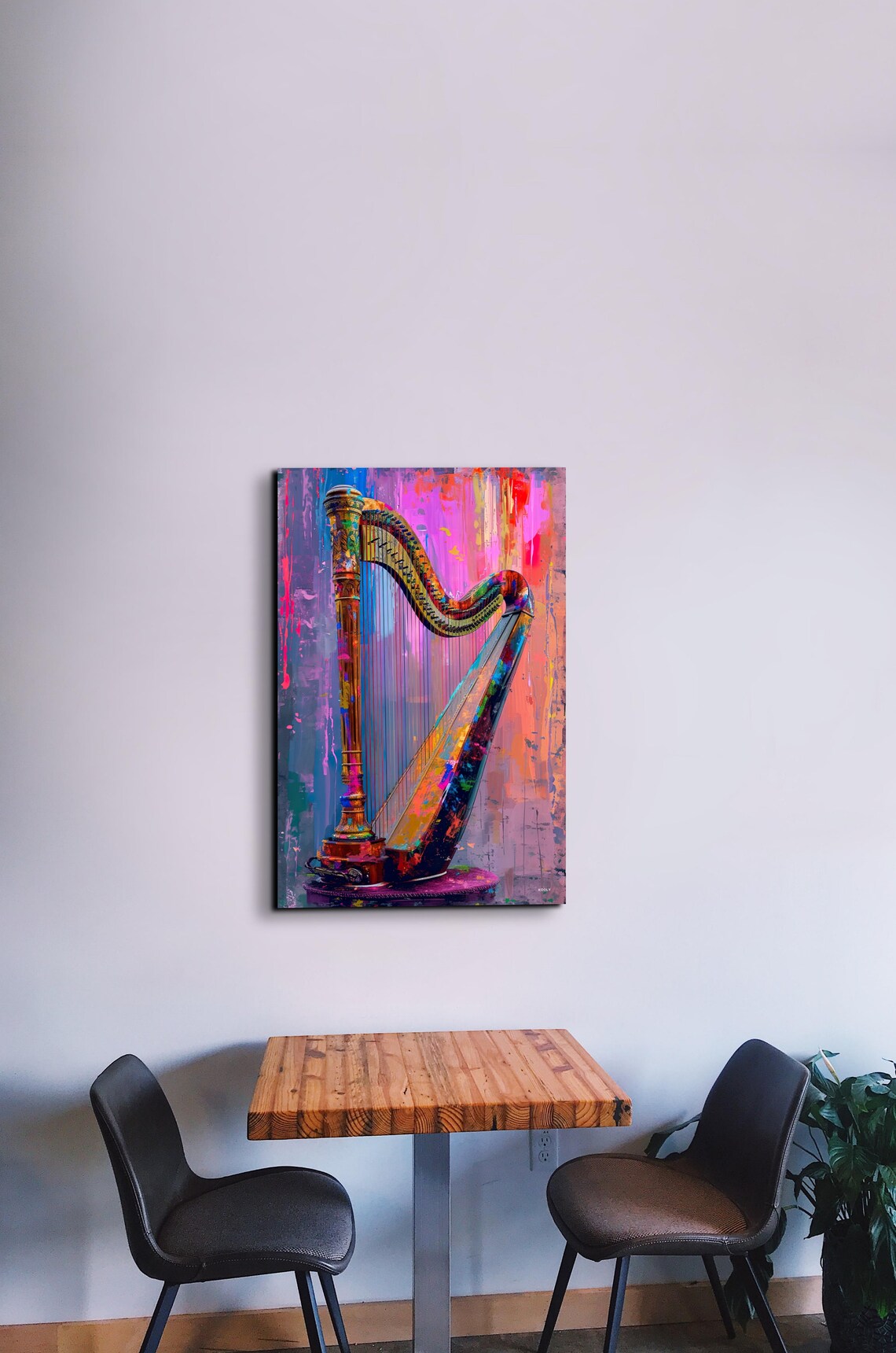 Pop Art Harp Golden Pink Modern Music Instrument Decor Wall Art - Image 5