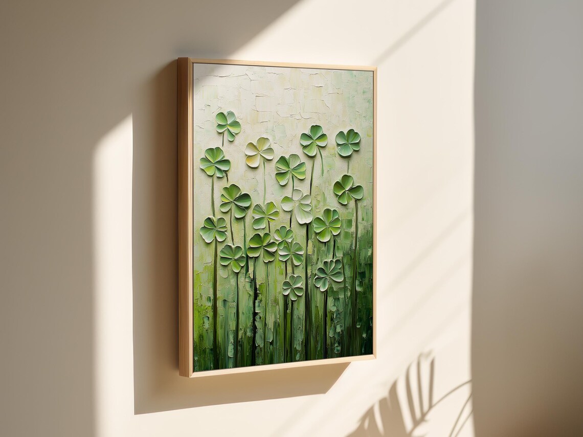 Vertical Meadow Of Green Clovers Wall Art Textured Hangable Artwork For Nature Inspired Home Dcor And Unique Charm - Image 6