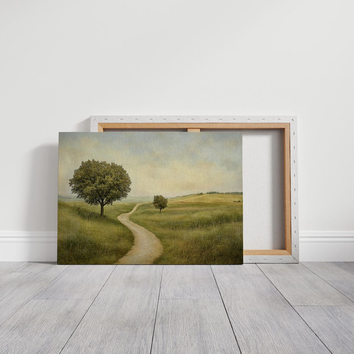Rolling Green Hills Winding Path Vintage Countryside Painting Print - Image 4
