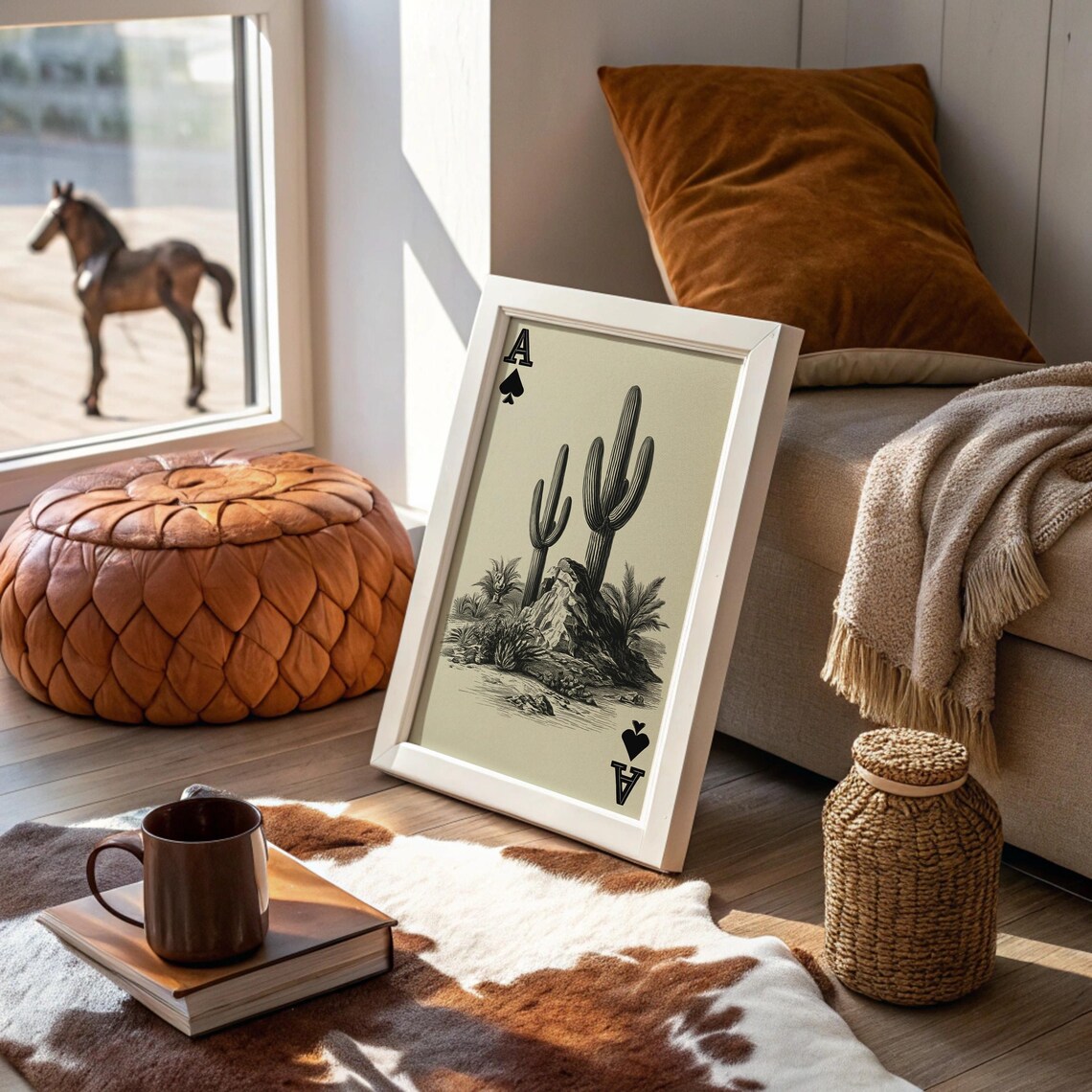 Ace Of Spades Desert Cactus Playing Card Sage Green Western Art Poster