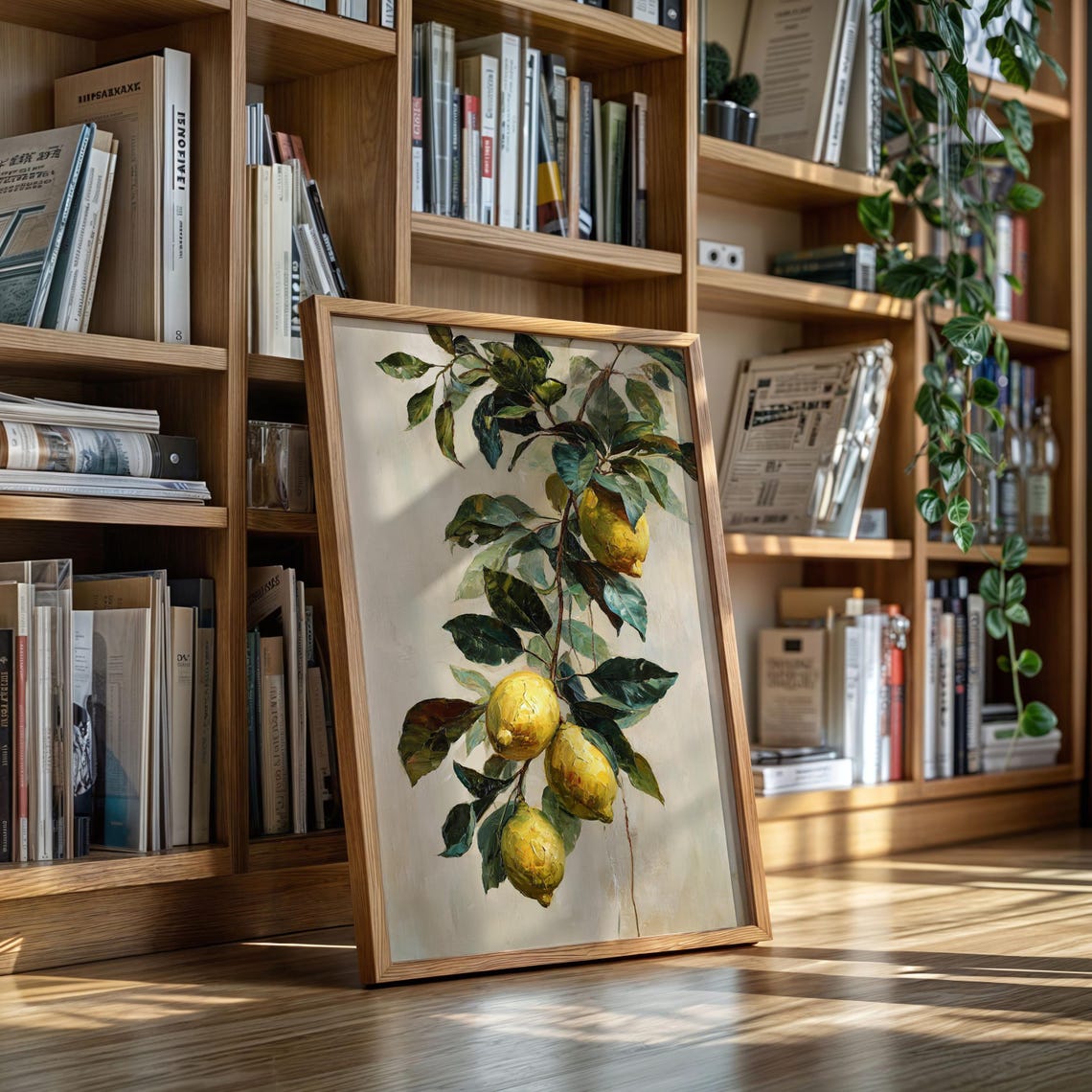 Lemon Branch Oil Painting Rustic Mediterranean Kitchen Poster