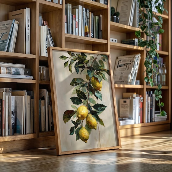 Lemon Branch Oil Painting Rustic Mediterranean Kitchen Poster