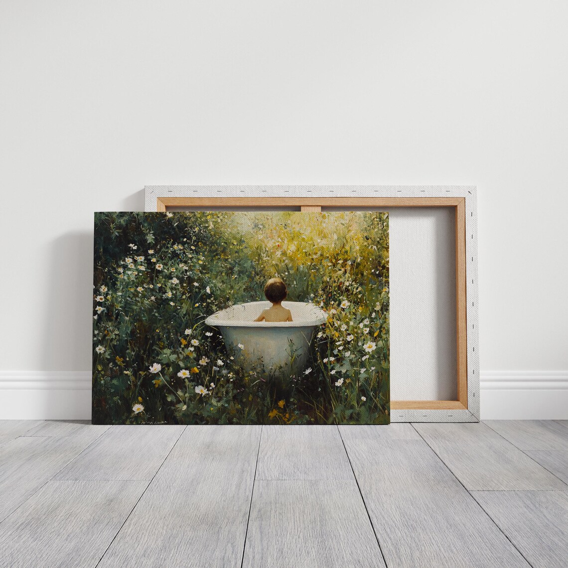 Boy Bathtub Garden Daisies Sunlit Whimsical Vintage Nature Art Poster - Image 7