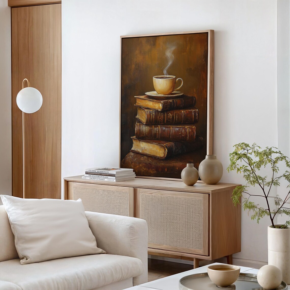 Cozy Coffee Cup On Vintage Books Warm Tones Rustic Still Life Poster - Image 4