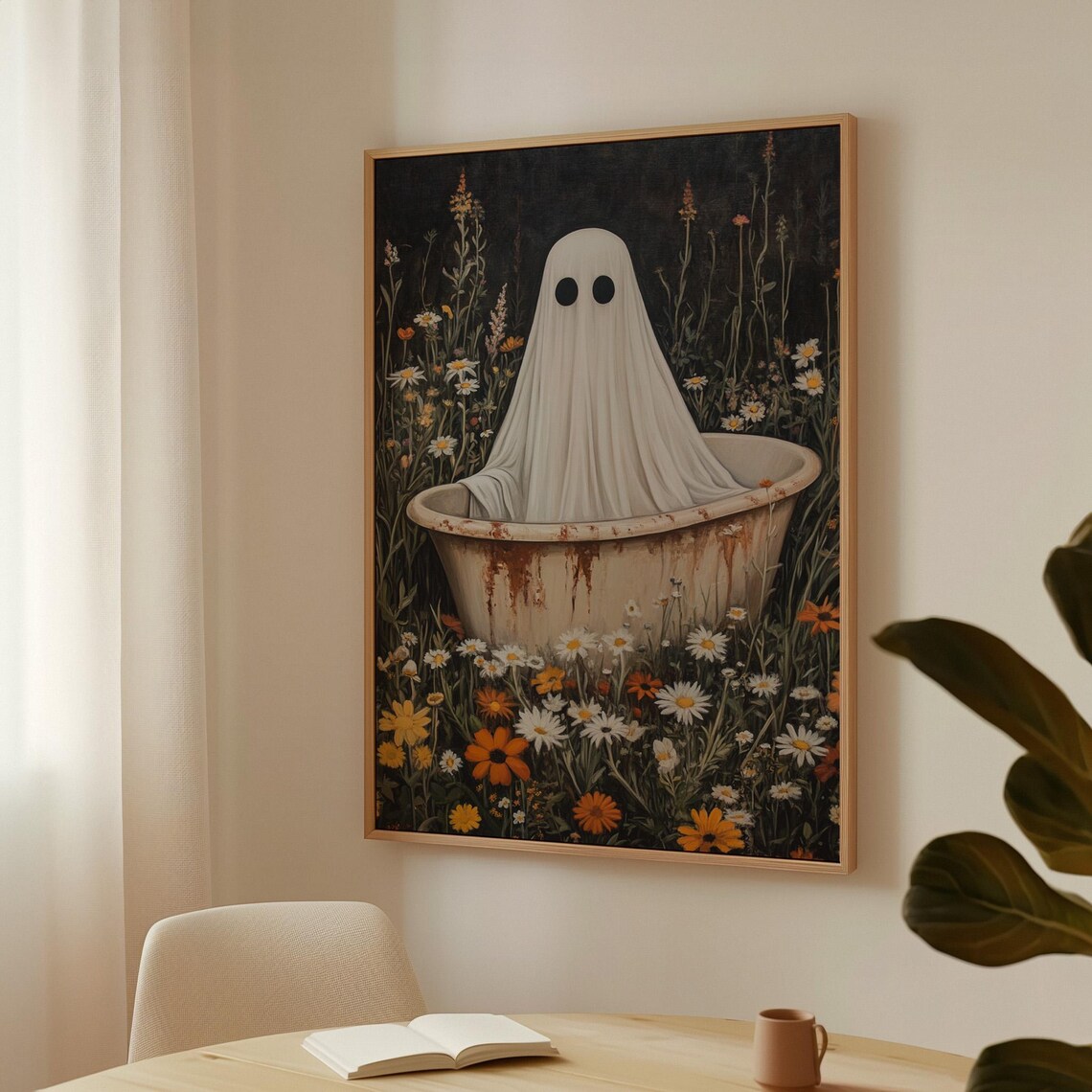 Vintage Rustic Ghost, Floral Bathtub Scene - Image 3