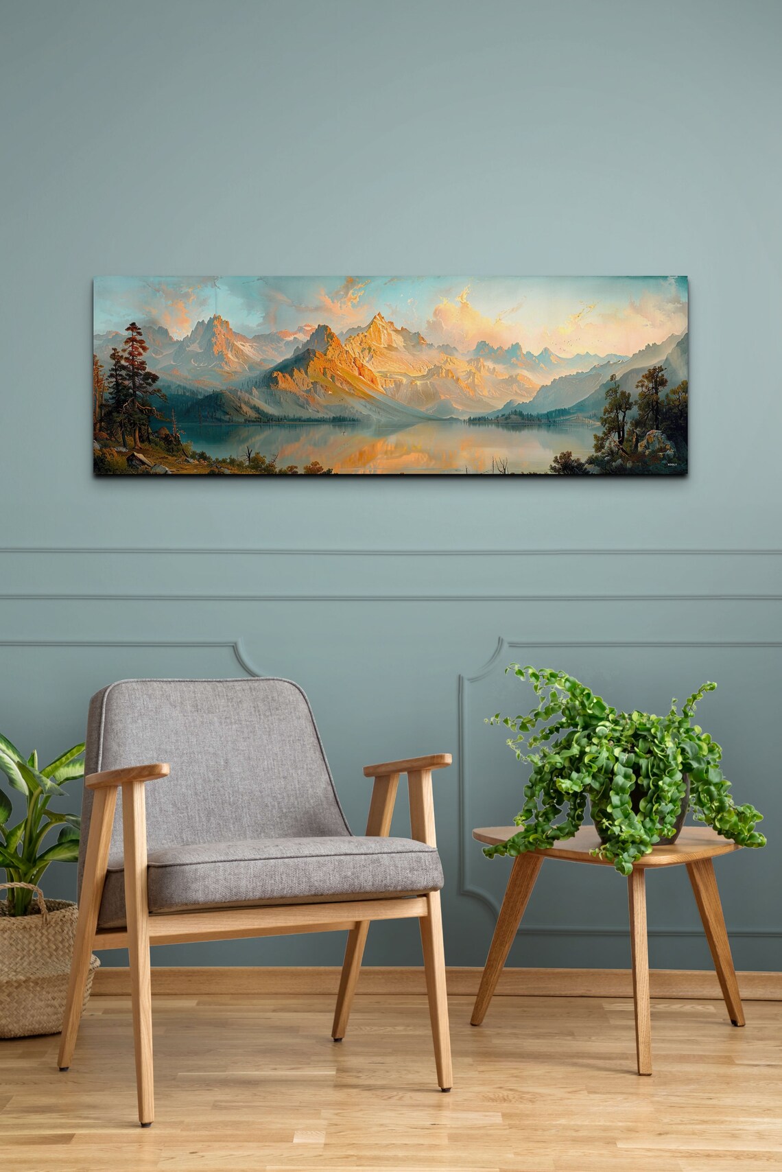 Golden Mountain Range Lake Reflection Sunrise Vintage Landscape Print - Image 5