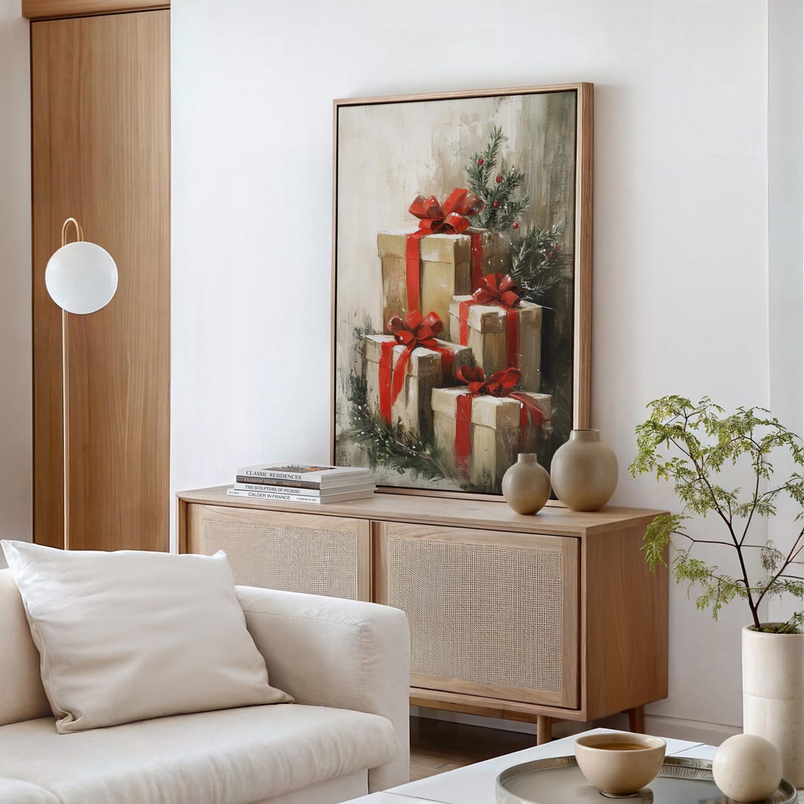 Stacked Christmas Gift Boxes With Red Ribbons Pine Holiday Poster - Image 6