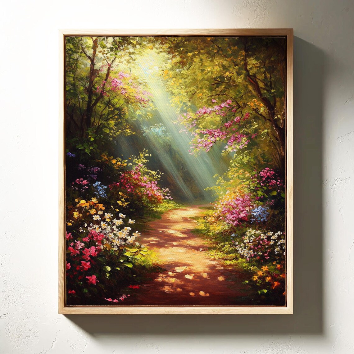Golden Forest Path Art Print, Sunlit Woodland Scene - Image 6