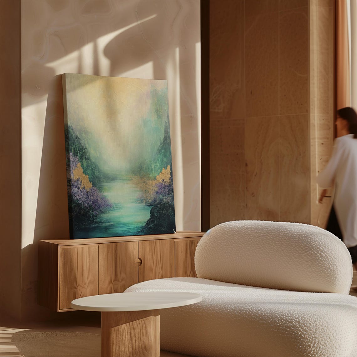 Ethereal Turquoise River Valley Misty Pastel Landscape Poster - Image 4