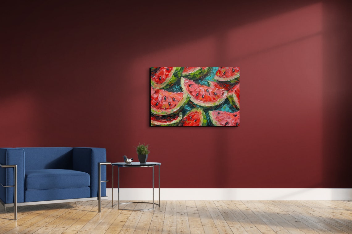 Vibrant Watermelon Slice Pattern Dark Background Fruit Poster - Image 4