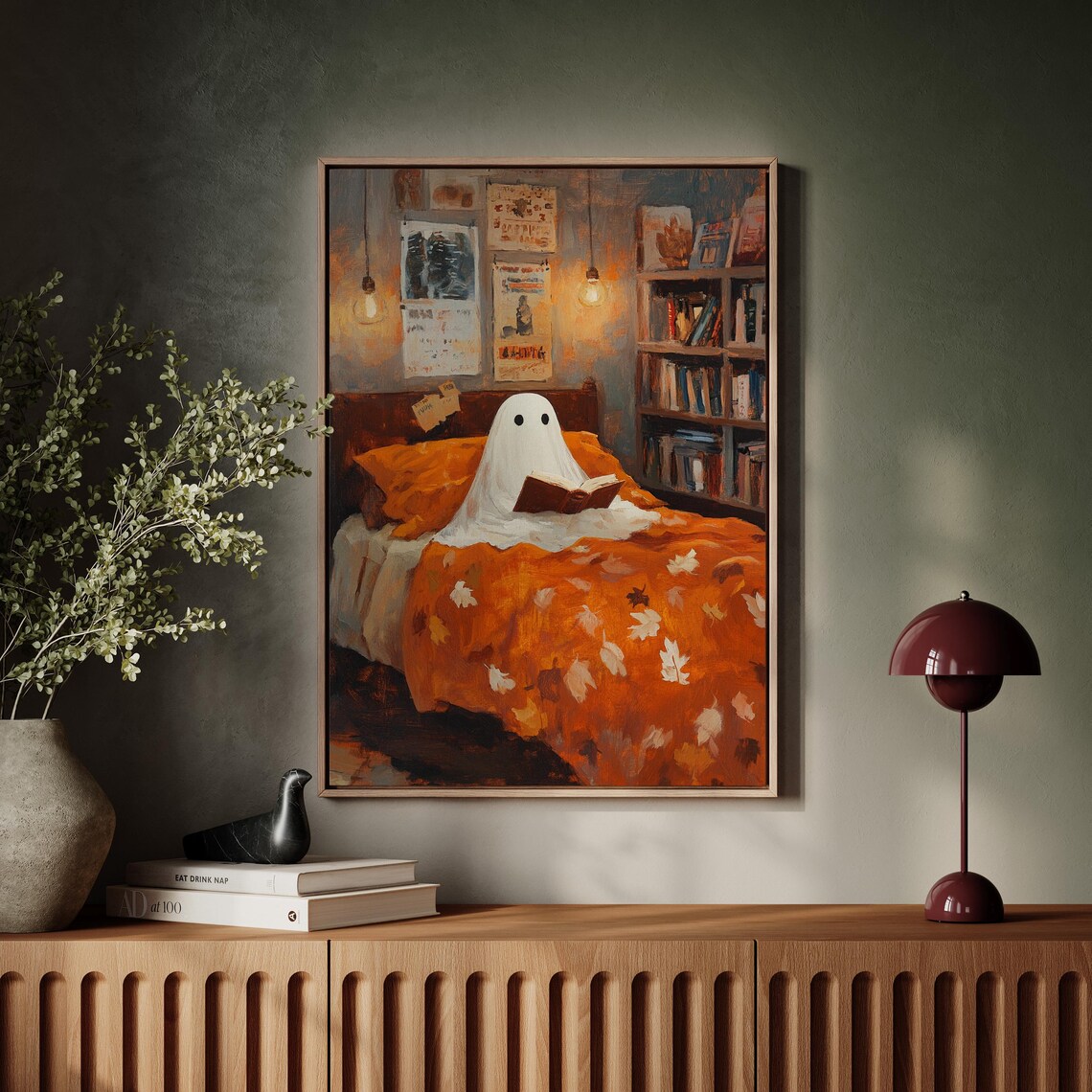 Cozy Ghost Reading, Whimsical Autumn Halloween - Image 7