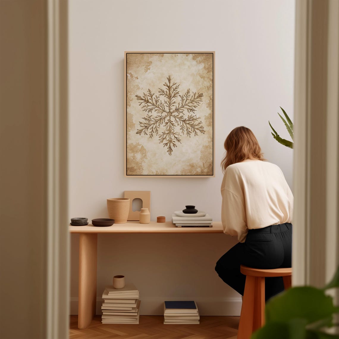 Antique Botanical Snowflake Illustration Sepia Winter Art Poster - Image 3
