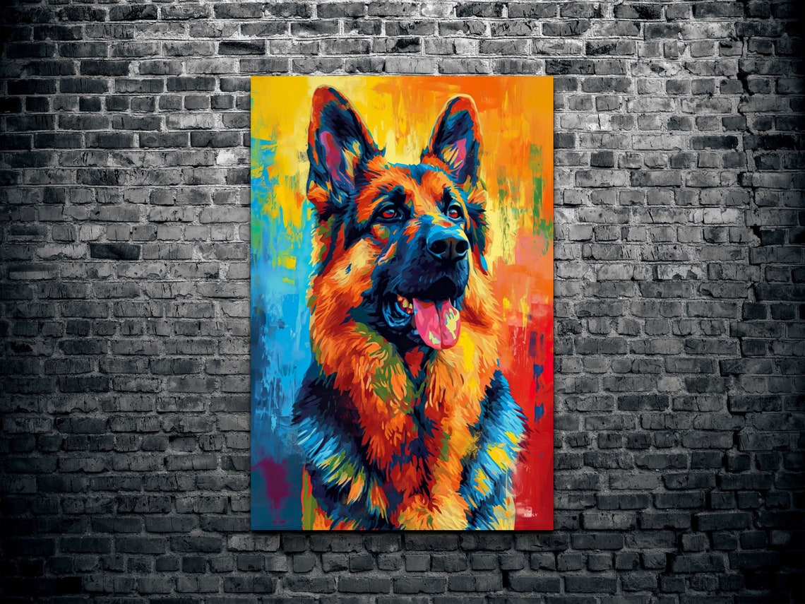 Happy German Shepherd Portrait in Colorful Abstract Pop Art Poster - Image 2