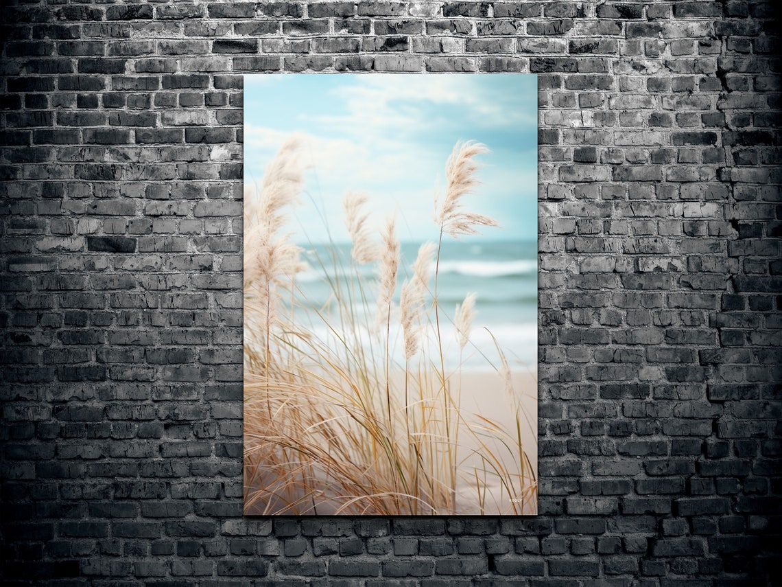 Sea Grass Swaying on the Beach with Soft Ocean Waves Beyond Poster - Image 2