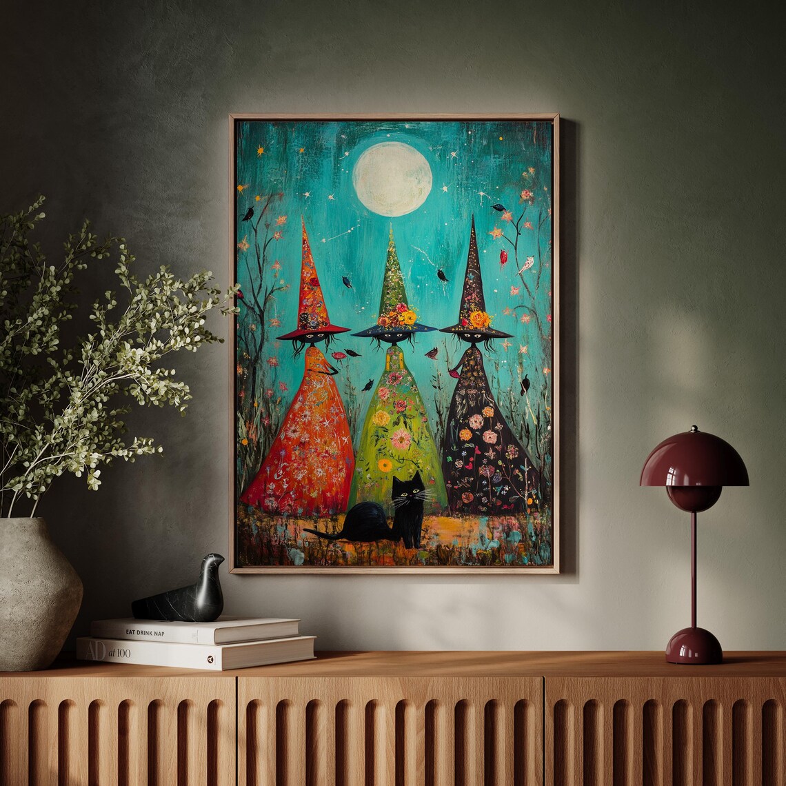 Magical Witches Gathering Under Moonlight Floral Gowns Halloween Poster - Image 5