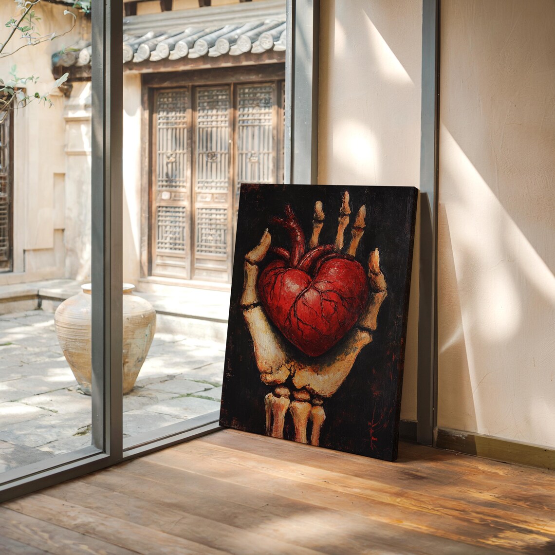 Skeleton Hand Red Anatomical Heart Dark Gothic Oil Painting Art Poster - Image 4