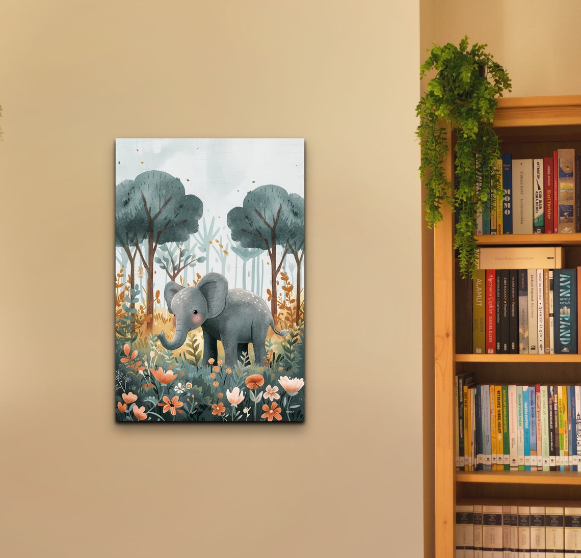 Cute Baby Elephant Watercolor Forest Nursery Kids Room Wall Art - Image 5