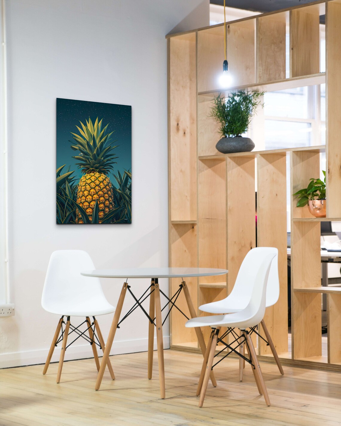 Golden Pineapple Close Up Against Teal Night Sky Tropical Wall Art - Image 3