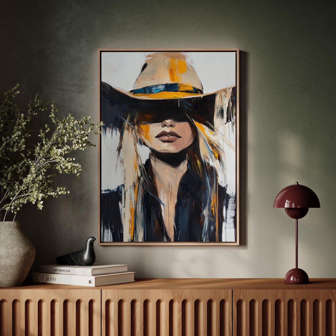 Modern Western Woman, Abstract Cowboy Hat Art Print - Image 4