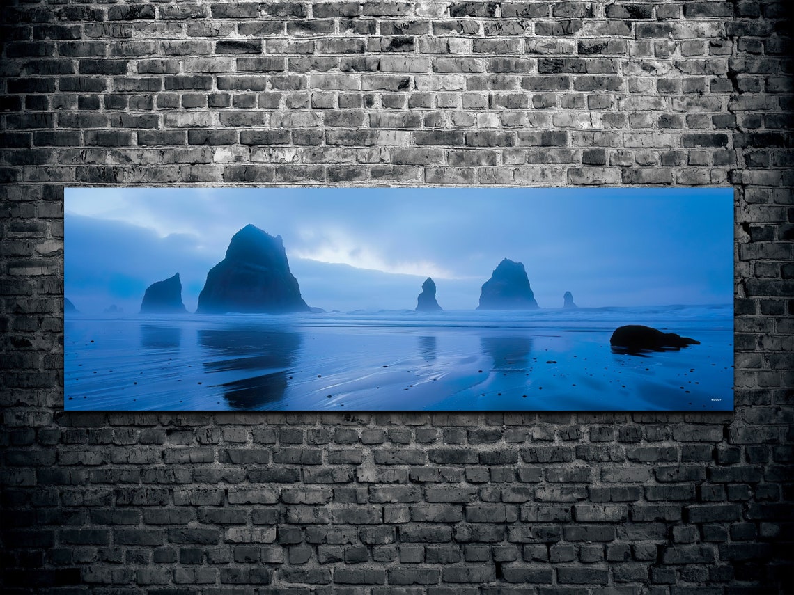 Misty Sea Stacks Coastal Panorama Blue Hour Ocean Landscape Poster - Image 4