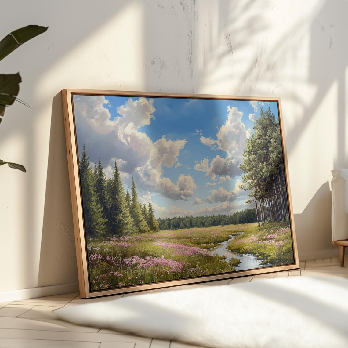 Sunny Forest Meadow Stream, Peaceful Nature Landscape - Image 2