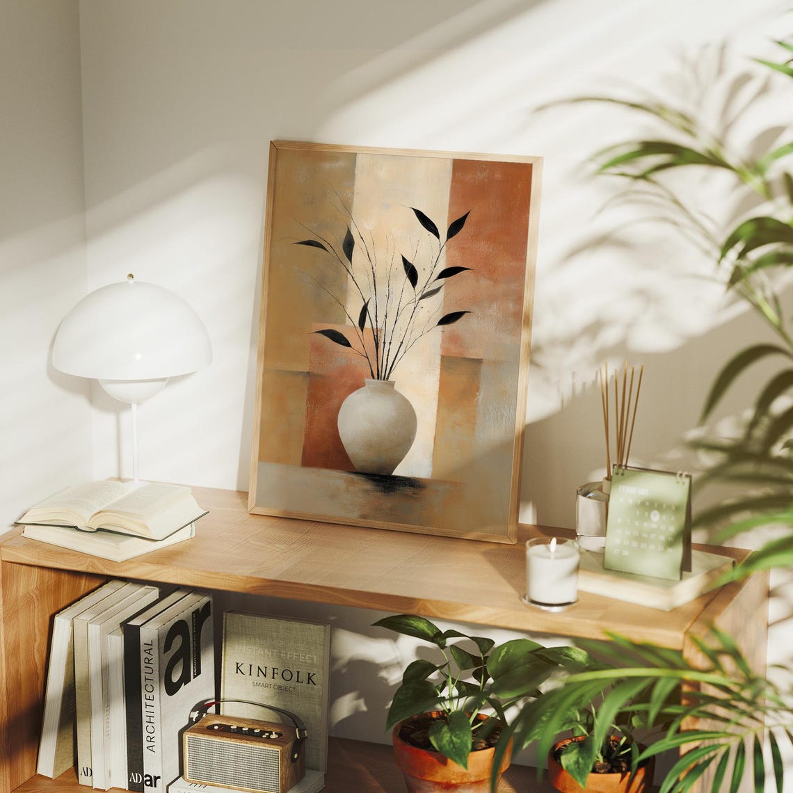 Minimal White Vase Botanical Still Life Wall Art for Living Room