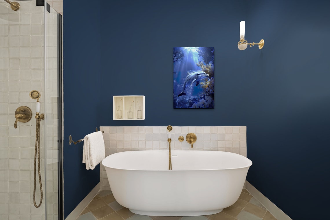 Dolphin Swimming In Sunlit Underwater Coral Reef Ocean Poster - Image 7