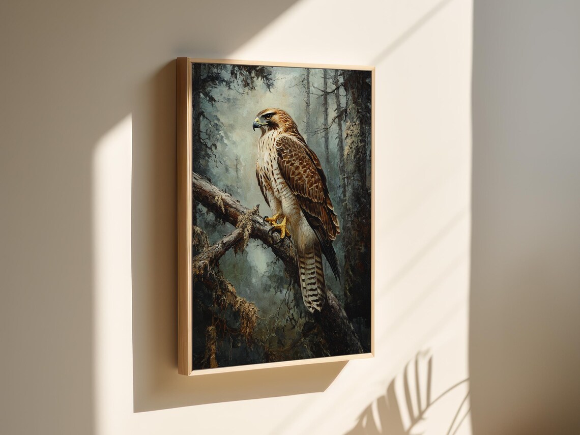 Majestic Hawk Art Print, Rustic Forest Decor - Image 6