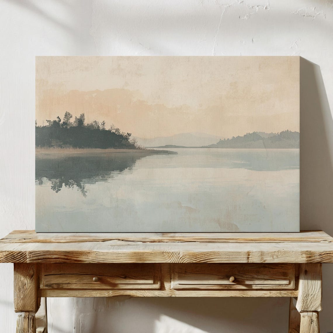 Minimalist Foggy Lake Reflection Soft Neutral Misty Landscape Wall Art - Image 4