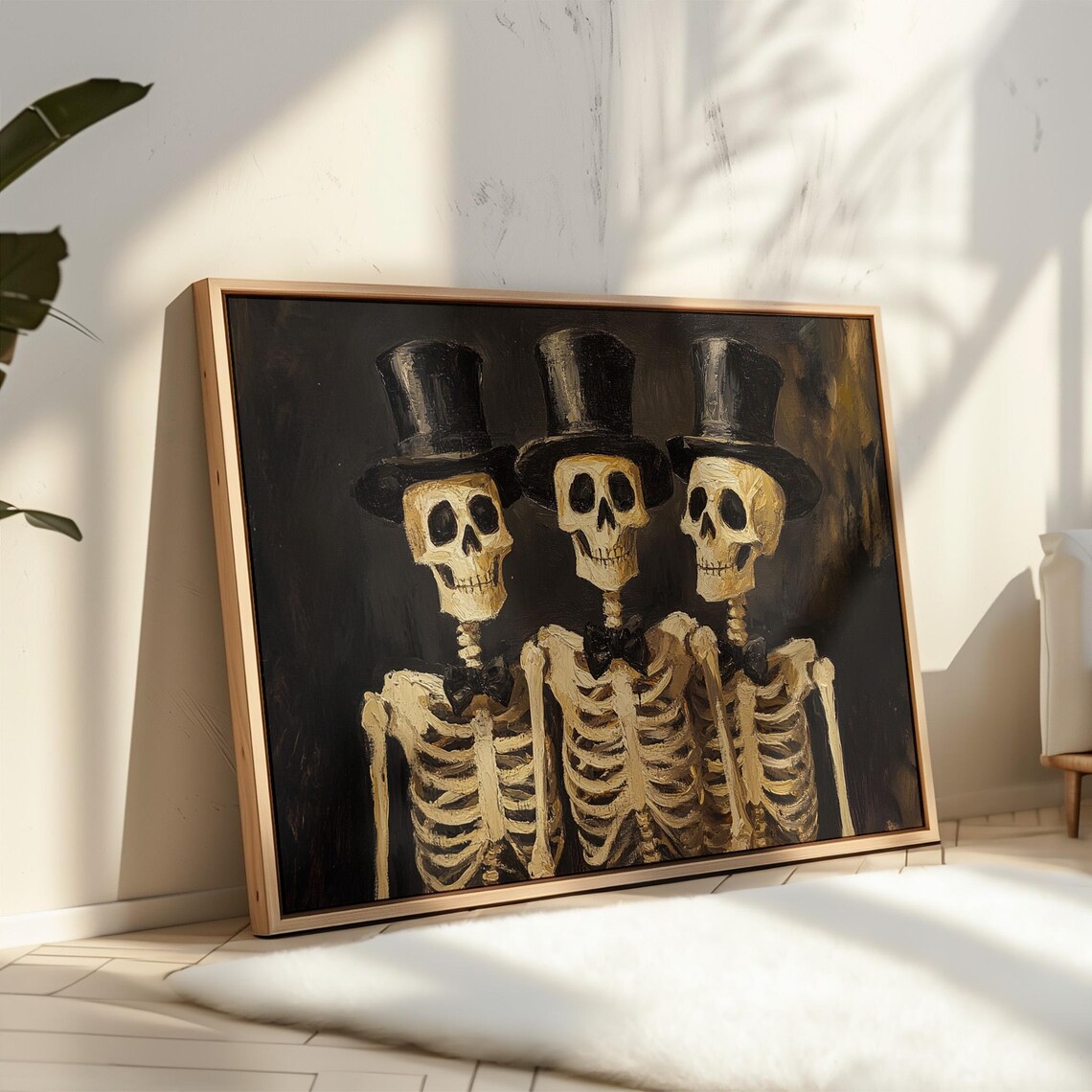 Skeleton Trio In Top Hats, Gothic Halloween Decor