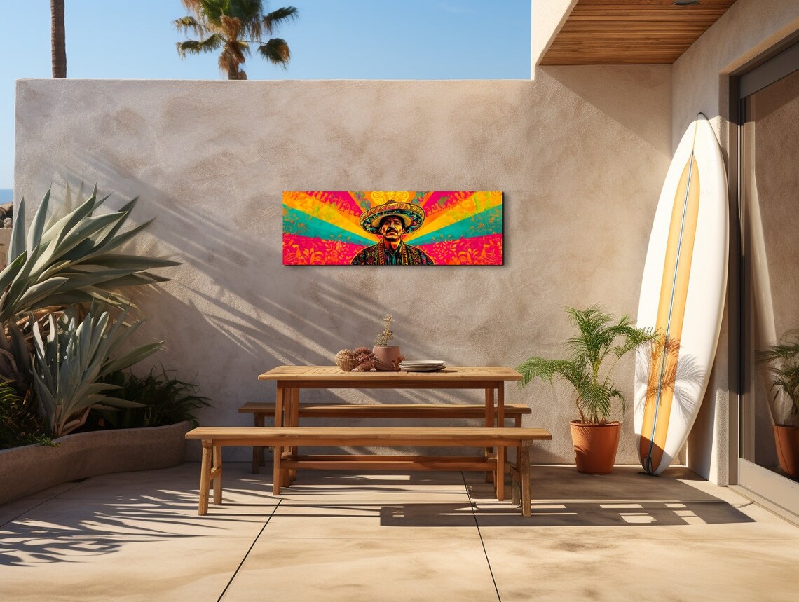 Man in a Sombrero With a Bold Colorful Sunburst Panoramic Poster - Image 7
