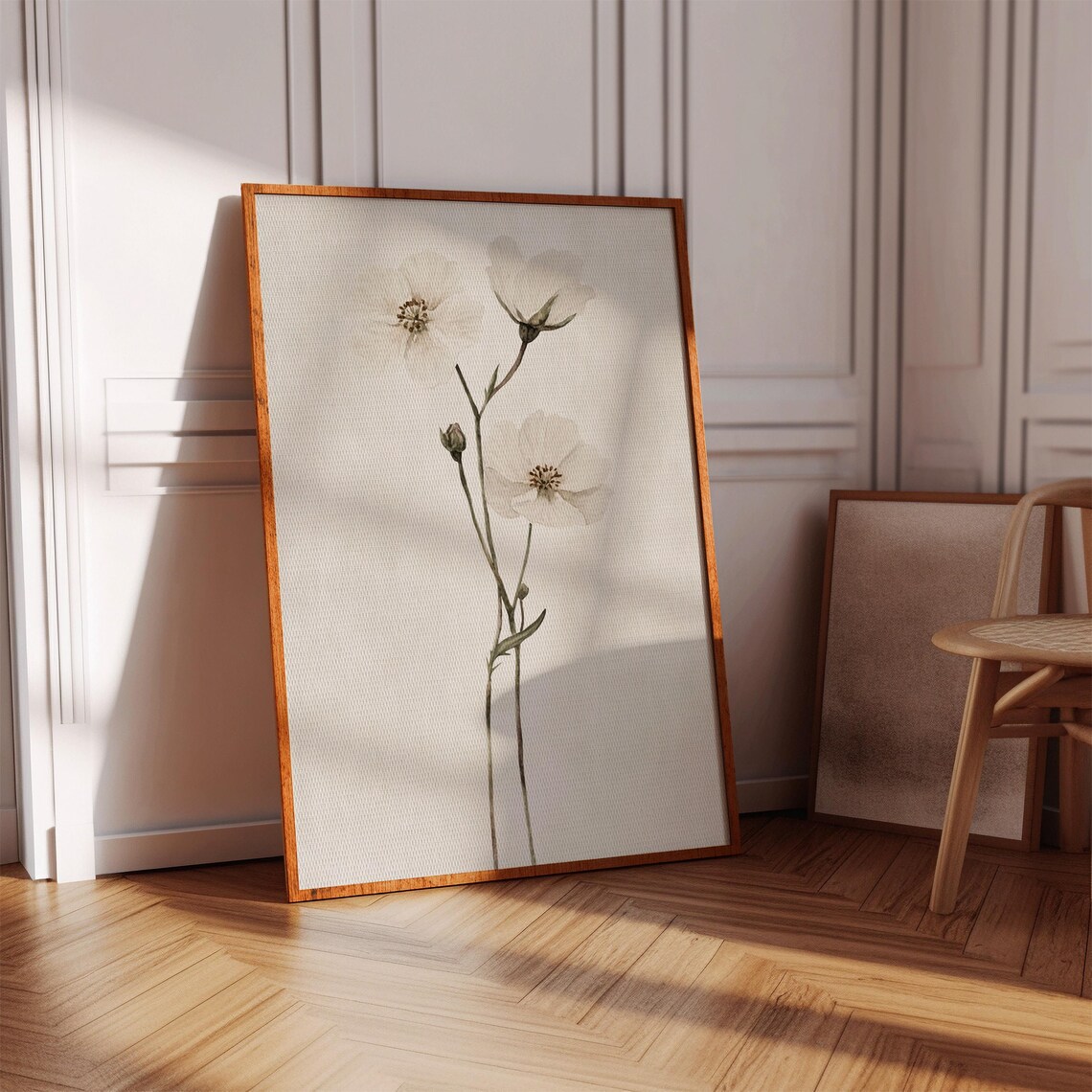 White Wildflower Botanical Watercolor Minimalist Farmhouse Poster
