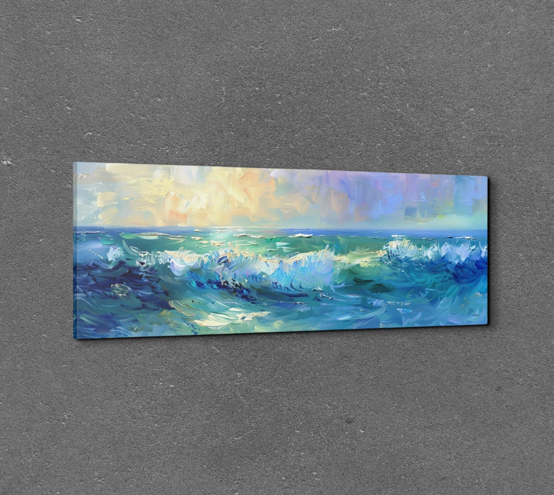 Sunlit Ocean Waves Soft Pastel Seascape Impressionist Coastal Poster - Image 3