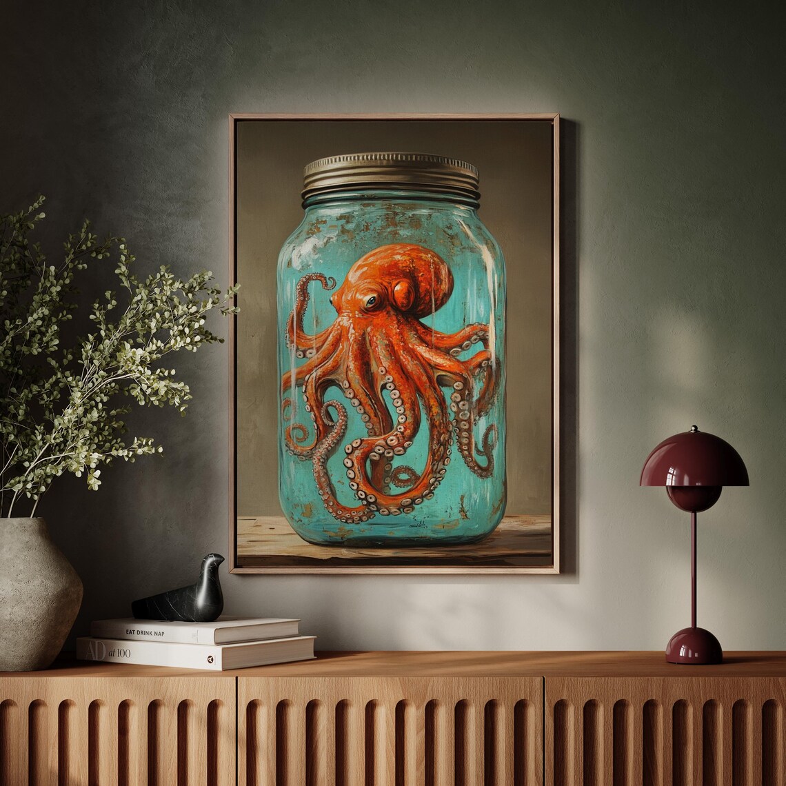 Captivating Octopus In Mason Jar, Nautical Decor - Image 7