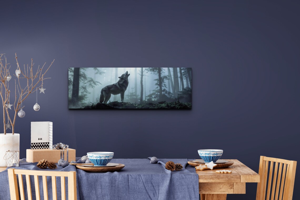 Howling Wolf in Misty Moonlit Forest Dramatic Wildlife Nature Poster - Image 5