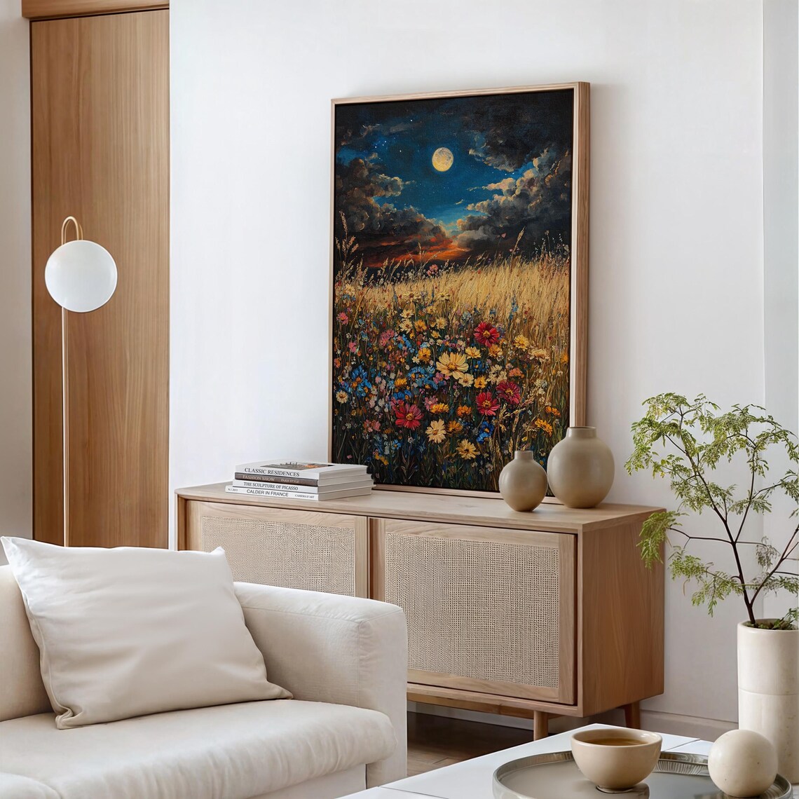Moonlit Wildflower Field Golden Grass Night Sky Enchanting Poster - Image 6