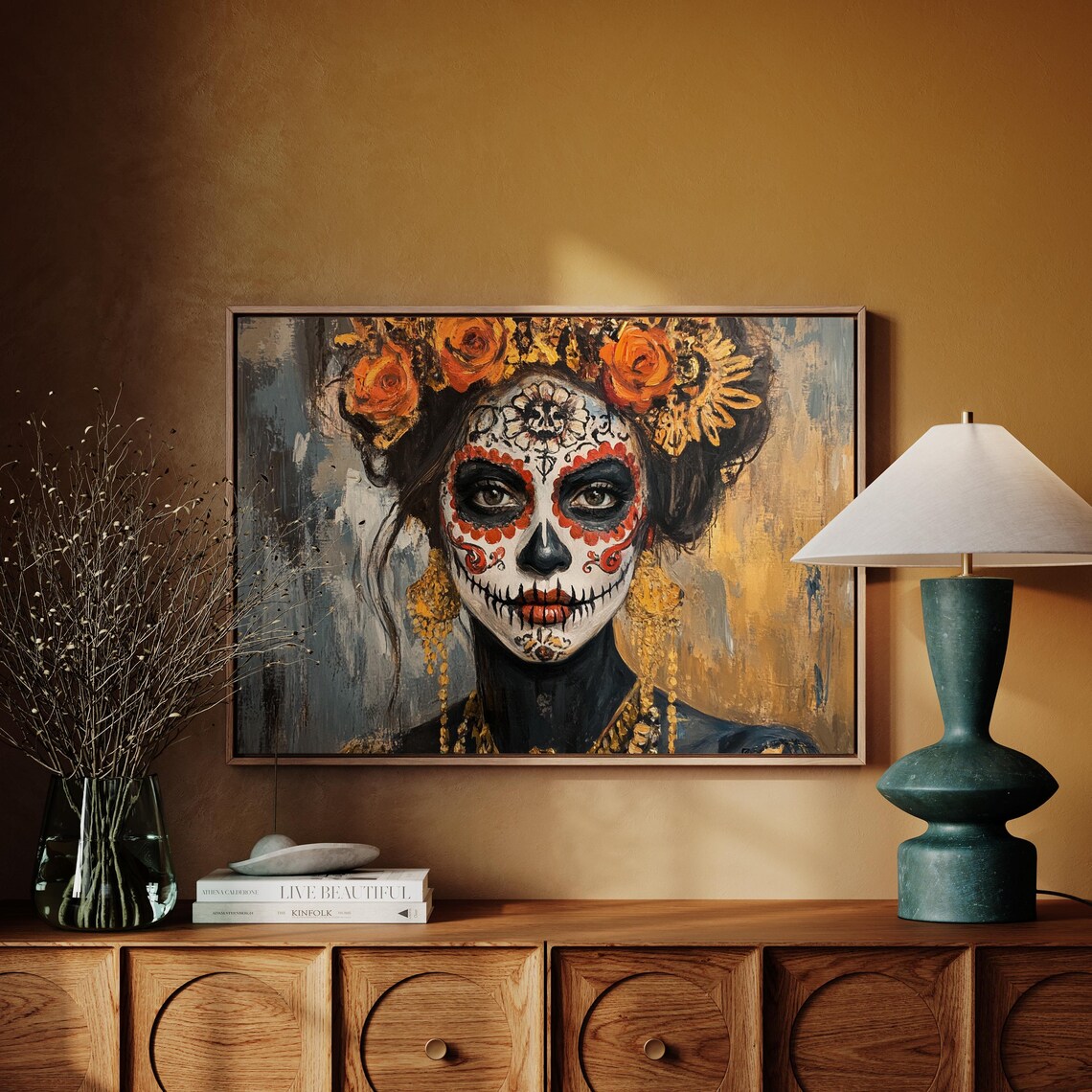 Mexican Sugar Skull Woman Dia De Los Muertos Art Print - Image 3