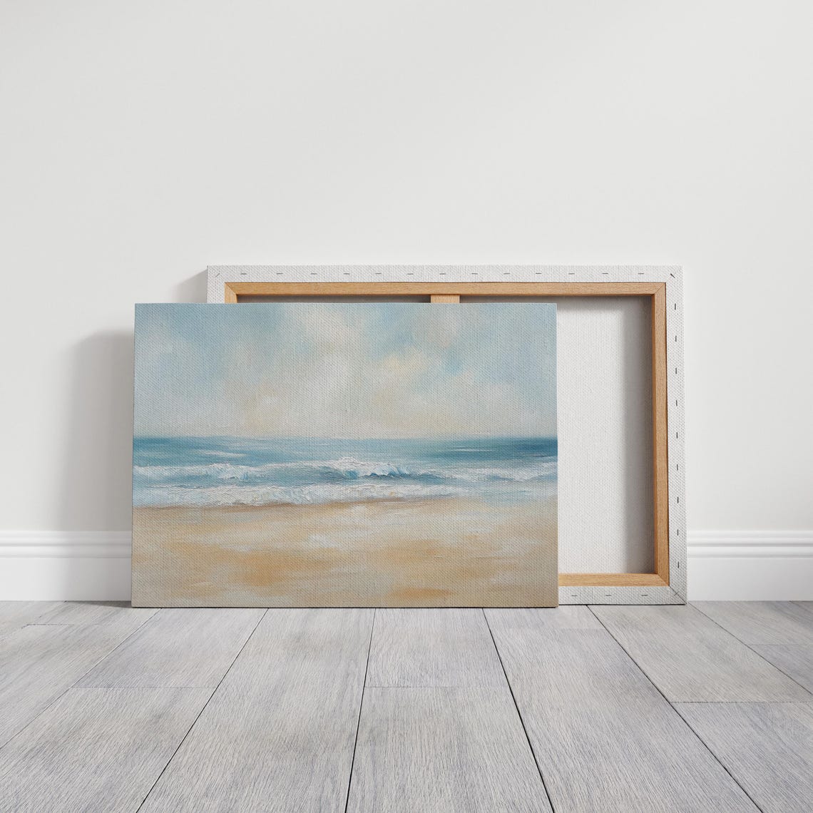 Serene Beach Scene Soft Ocean Waves Sandy Shore Pastel Coastal Poster - Image 3