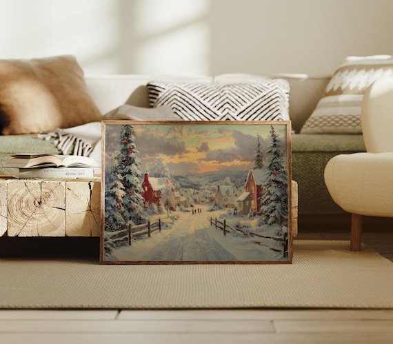 Christmas Village, Vintage Holiday Home Decor Art Print